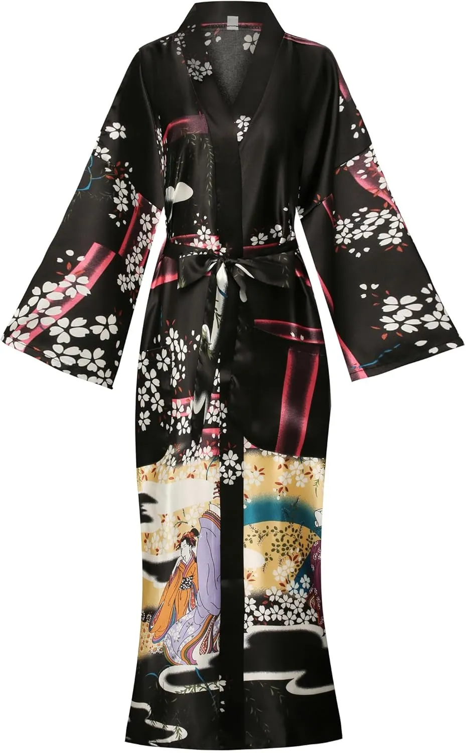Women's Floral/Patterned Silky Kimono Robes Long Satin Bathrobes Sleepwear Loungewear