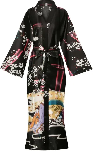 Women's Floral/Patterned Silky Kimono Robes Long Satin Bathrobes Sleepwear Loungewear