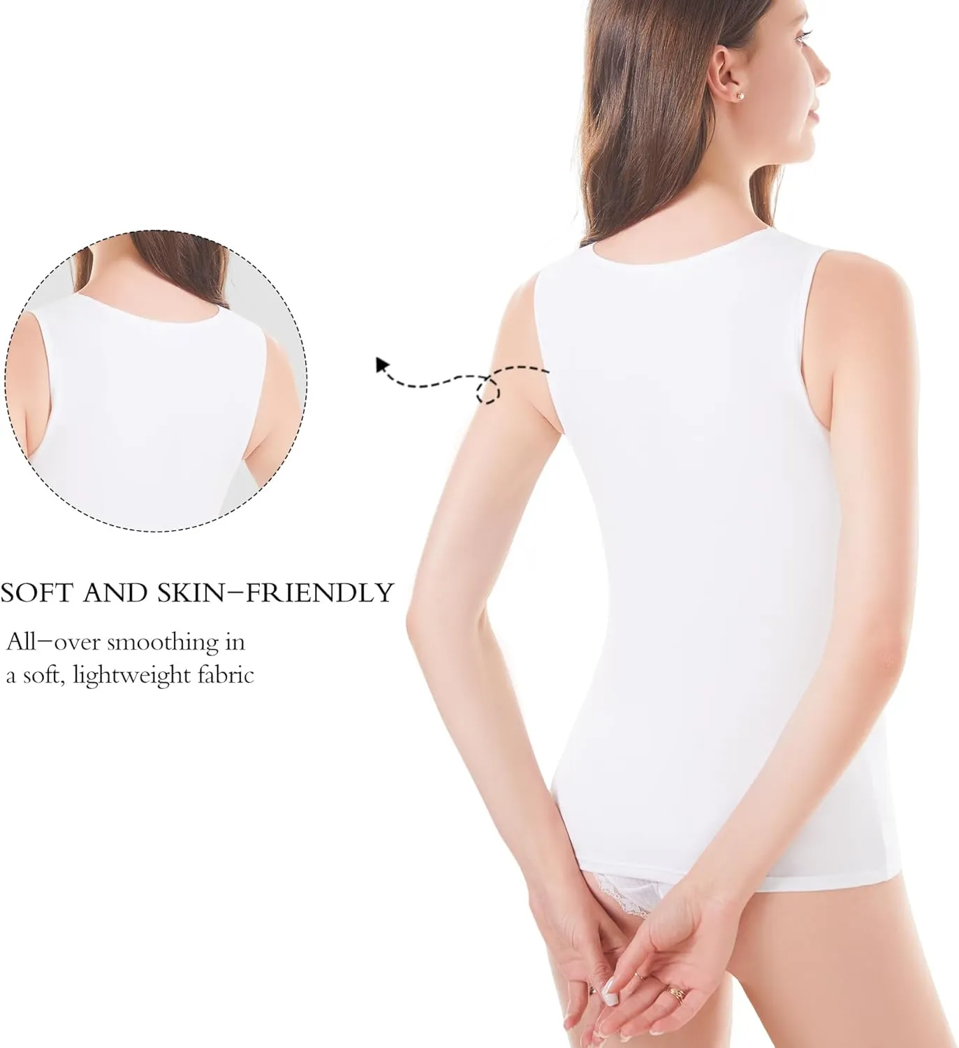 Womens Tank Top Camisoles with Premium Cotton Italian Design - Trimmed with Flower Lace on Neckline